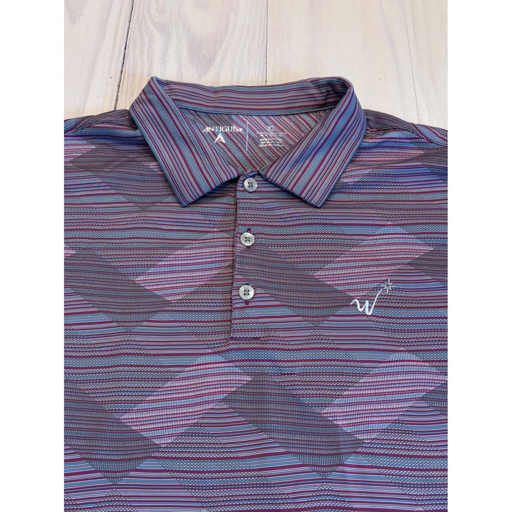 Antigua Scissortail Mens XL Purple Geometric Striped Golf Polo Shirt Winstar